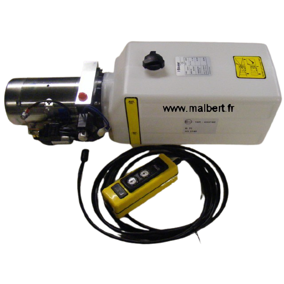 Pompe hydraulique 12v simple effet réservoir 6.5L + commande filaire /  3.1cm3 - Malbert - Remorques et Pieces